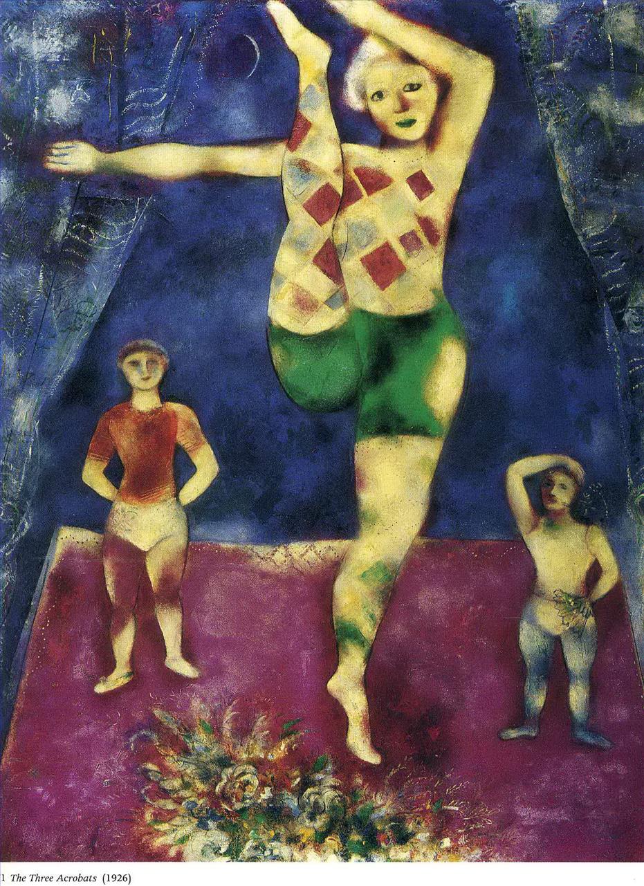 Trois Acrobates contemporain Marc Chagall Peintures à l'huile